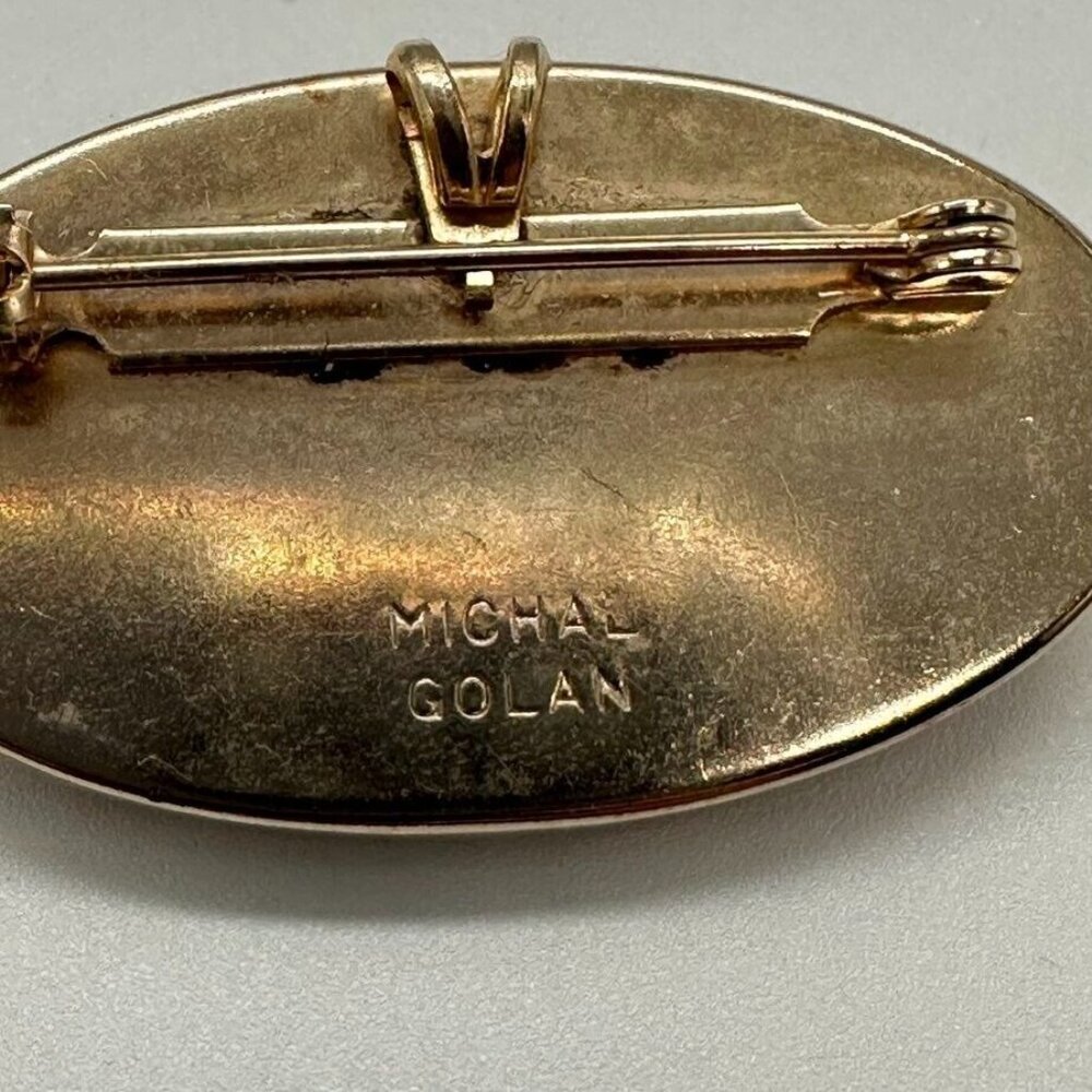 Michal‎ Golan 1.5" Oval Brooch Pin Pendant Gold Tone Goldstone Jasper Aventurine - Picture 5 of 9